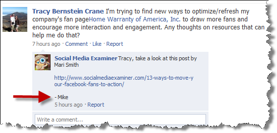 Social Media Examiner - Facebook fan page post example