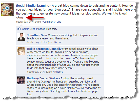 Social Media Examiner - Facebook fan page post example