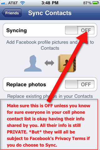 Facebook iPhone Sync Button
