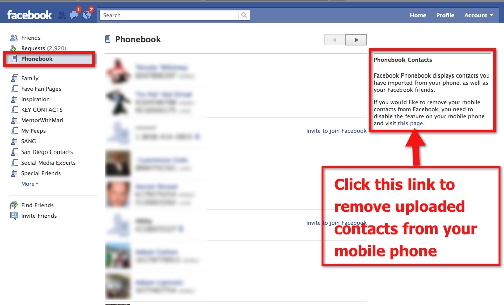 Facebook Phonebook - Remove Mobile Contacts From Facebook