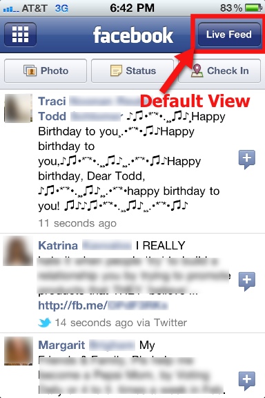 Facebook Mobile Default View - Live Feed