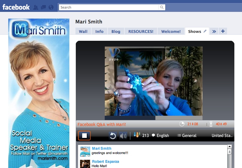 Mari Smith - Facebook Fan Page - Vpype App