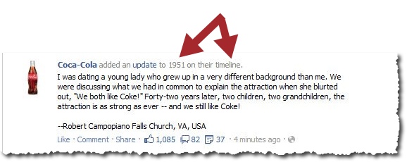 Facebook update Coca-Cola Timeline Page
