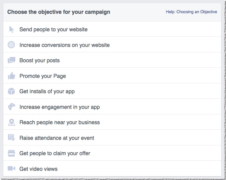 facebook ad objectives