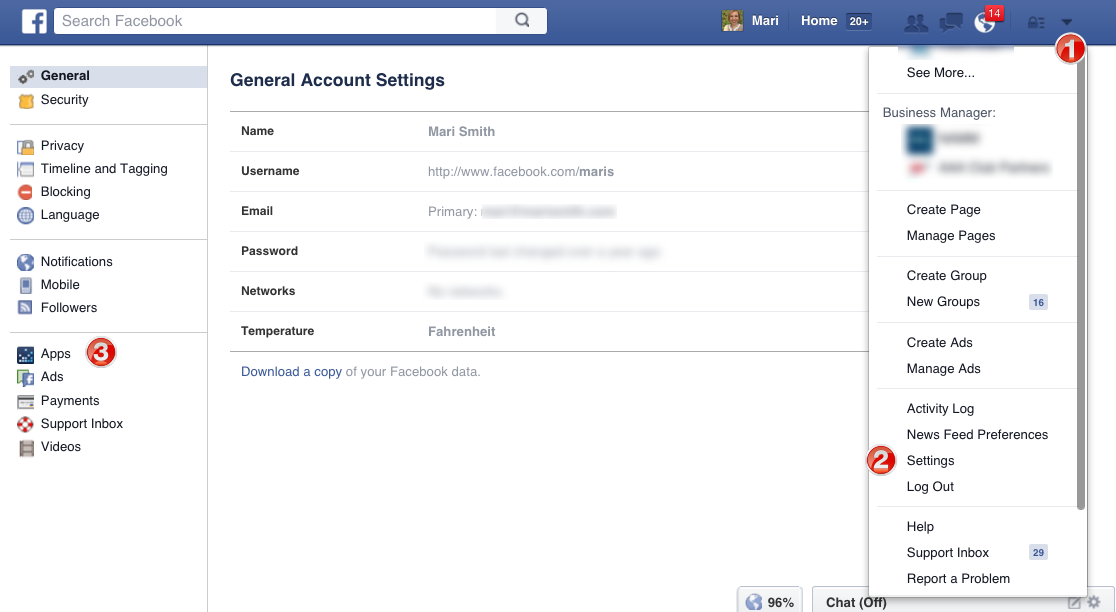 desktop app settings facebook