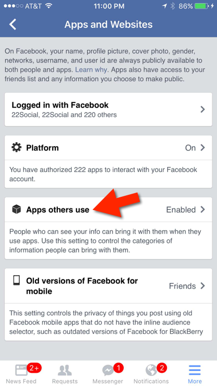 facebook apps others use setting