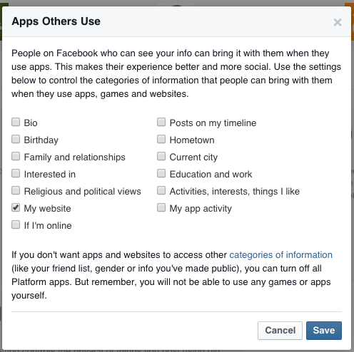 facebook settings apps others use
