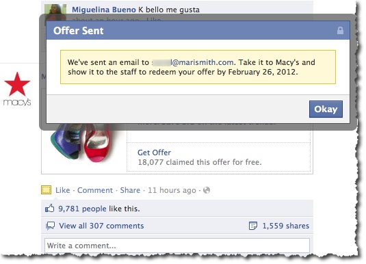 Facebook Offers - One Click Claim