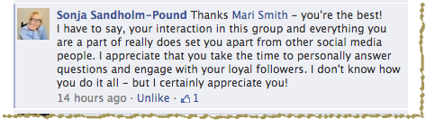 Sonja's Facebook Group Message
