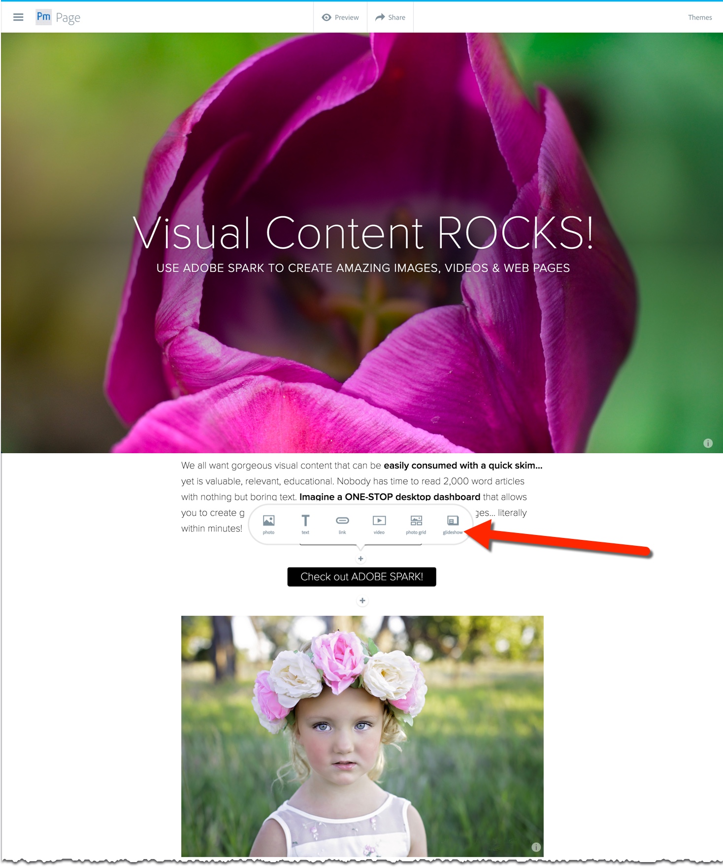 adobe spark page visual content
