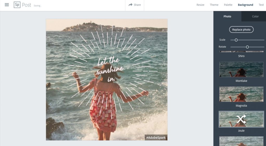 Adobe Spark post tool customization features