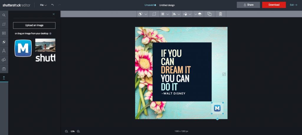 Shutterstock Editor image upload functionality