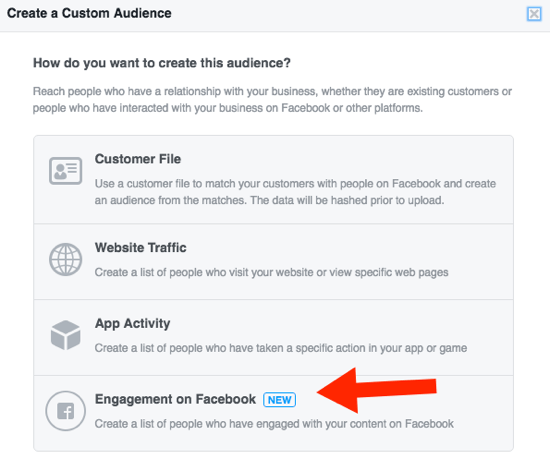 Set a custom Facebook audience based on engagement.