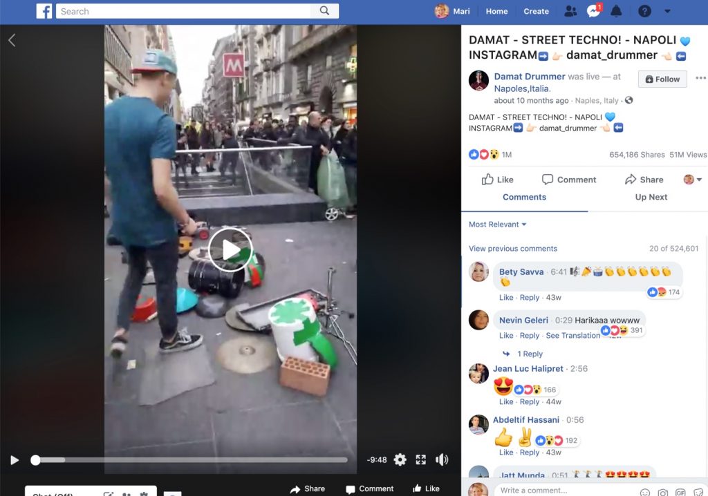 Facebook Live video example - Damat Drummer